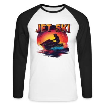 Jet Ski Abenteuer Retro Sommer - Unisex Baseballshirt langarm - Weiß/Schwarz - Vorne - Nik (191cm)