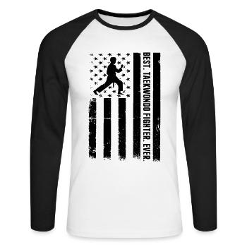 Meilleur combattant de taekwondo de tous les temps - Taekwondo US Flag - T-shirt baseball manches longues Homme - blanc/noir - Devant - Nik (191cm)