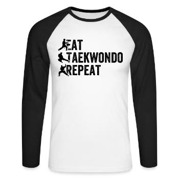 Manger du Taekwondo Répéter - Taekwondo - T-shirt baseball manches longues Homme - blanc/noir - Devant - Nik (191cm)