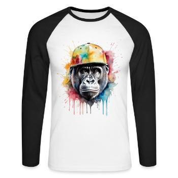 Gorilla Snapback Cap Monkey Cool Animal Design Print - T-shirt baseball manches longues Homme - blanc/noir - Devant - Nik (191cm)