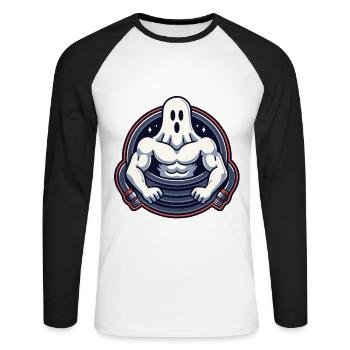 Bodybuilding Ghost Funny Gym Ghost - Unisex Long Sleeve Baseball T-Shirt - white/black - Front - Nik (191cm)