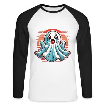 Sad Ghost Cute Weeping Ghosts - Unisex Long Sleeve Baseball T-Shirt - white/black - Front - Nik (191cm)