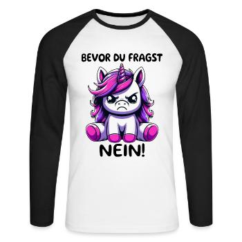 Before you ask: No - Unisex Long Sleeve Baseball T-Shirt - white/black - Front - Nik (191cm)