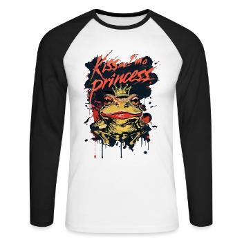 Embrasse-moi Je suis une princesse Drôle de grenouille Crapaud - T-shirt baseball manches longues Homme - blanc/noir - Devant - Nik (191cm)