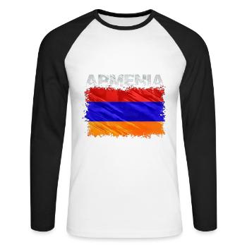 Arménie - T-shirt baseball manches longues Homme - blanc/noir - Devant - Nik (191cm)