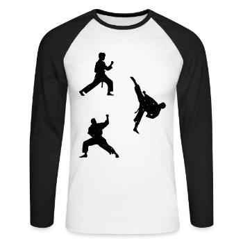 Silhouette de Taekwondo Silhouettes de combattant de Taekwondo - T-shirt baseball manches longues Homme - blanc/noir - Devant - Nik (191cm)