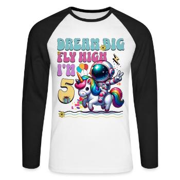 Astronaute Licorne 5e anniversaire - T-shirt baseball manches longues Homme - blanc/noir - Devant - Nik (191cm)