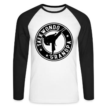 Taekwondo Grand-père Combattant de taekwondo - T-shirt baseball manches longues Homme - blanc/noir - Devant - Nik (191cm)