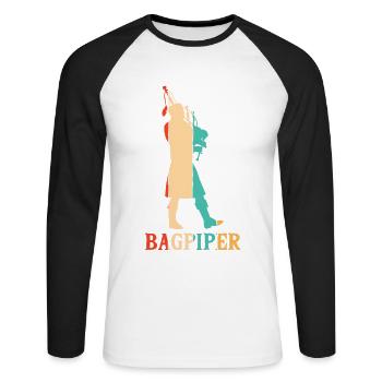 Rétro Great Highland Bagpipe Leçons de Sarbacane - T-shirt baseball manches longues Homme - blanc/noir - Devant - Nik (191cm)