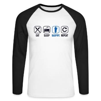 Eat Sleep Bagpipe Repeat Bagpipe Lessons Blowpipe - Unisex Long Sleeve Baseball T-Shirt - white/black - Front - Nik (191cm)