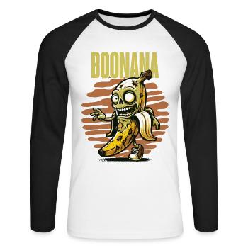 Lustiges Bananen Zombie Boonana Halloween Deko - Unisex Baseballshirt langarm - Weiß/Schwarz - Vorne - Nik (191cm)