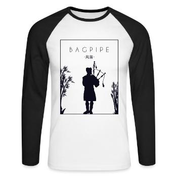 Cornemuse Chinoise Hanzi Sarbacane Great Highland - T-shirt baseball manches longues Homme - blanc/noir - Devant - Nik (191cm)