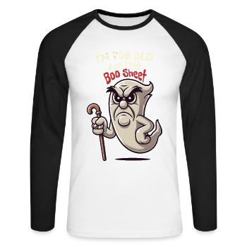 Drôle de dicton Design Grumpy Old Ghost - T-shirt baseball manches longues Homme - blanc/noir - Devant - Nik (191cm)