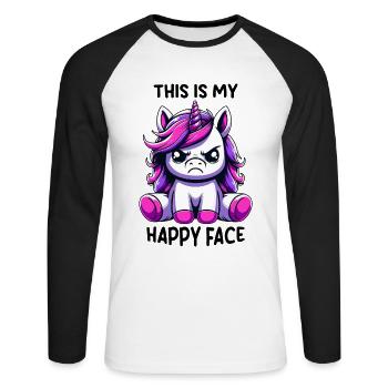 This Is My Happy Face - Unisex Baseballshirt langarm - Weiß/Schwarz - Vorne - Nik (191cm)
