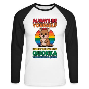 Quokka Disant Australie Drôle Quokka Cadeau - T-shirt baseball manches longues Homme - blanc/noir - Devant - Nik (191cm)