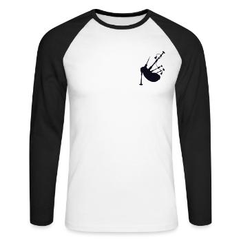 Cornemuse Logo Emblème Leçons de cornemuse Sarbacane - T-shirt baseball manches longues Homme - blanc/noir - Devant - Nik (191cm)