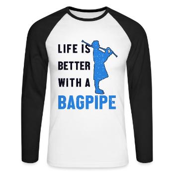 La vie est meilleure avec un joueur de cornemuse - T-shirt baseball manches longues Homme - blanc/noir - Devant - Nik (191cm)