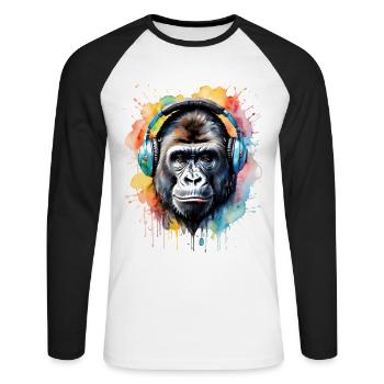 Casque Gorille Singe Coloré Animal Design Imprimer - T-shirt baseball manches longues Homme - blanc/noir - Devant - Nik (191cm)