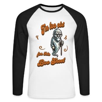 Vieux fantôme drôle dicton design - T-shirt baseball manches longues Homme - blanc/noir - Devant - Nik (191cm)