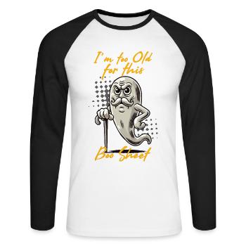 Vieux Boo Feuille Drôle Fantôme Dire Design - T-shirt baseball manches longues Homme - blanc/noir - Devant - Nik (191cm)