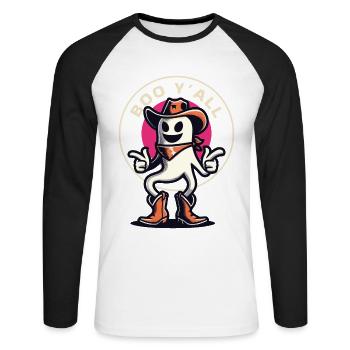 Boo Y’all Cowboy Fantômes Bonne Humeur Fantômes - T-shirt baseball manches longues Homme - blanc/noir - Devant - Nik (191cm)