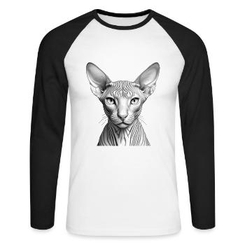 Coole Sphynx-Katze - Unisex Baseballshirt langarm - Weiß/Schwarz - Vorne - Nik (191cm)