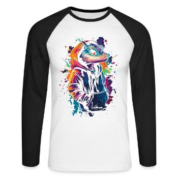Hip Hop Dragon Vintage Urban Streetwear - T-shirt baseball manches longues Homme - blanc/noir - Devant - Nik (191cm)