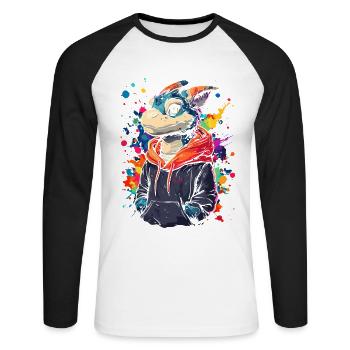 Hip Hop Dragon Vintage Urban Streetwear - T-shirt baseball manches longues Homme - blanc/noir - Devant - Nik (191cm)