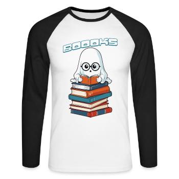 Cute Book Lover Ghost Funny Saying - Unisex Long Sleeve Baseball T-Shirt - white/black - Front - Nik (191cm)