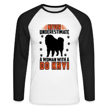 Femme avec Do, Khyi, Dogue tibétain, Dogue tibétain - T-shirt baseball manches longues Homme - blanc/noir - Devant - Nik (191cm)