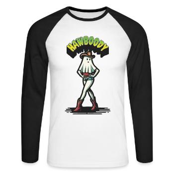 cow-boy fille fantôme drôle Hawboody dire - T-shirt baseball manches longues Homme - blanc/noir - Devant - Nik (191cm)
