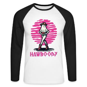 cow-boy fille fantôme drôle Hawboody dire - T-shirt baseball manches longues Homme - blanc/noir - Devant - Nik (191cm)