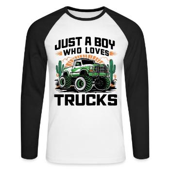 Juste un garçon qui aime les camions et les voitures - T-shirt baseball manches longues Homme - blanc/noir - Devant - Nik (191cm)
