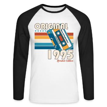 30ème Anniversaire Millésime Septembre 1995 Cassette 95 - T-shirt baseball manches longues Homme - blanc/noir - Devant - Nik (191cm)