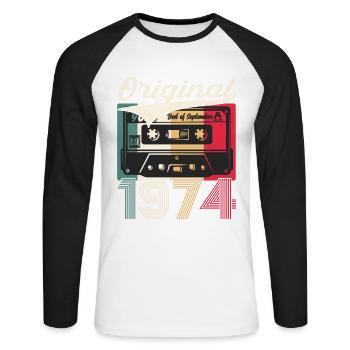 50ème Anniversaire Millésime Septembre 1974 Millésime 74 - T-shirt baseball manches longues Homme - blanc/noir - Devant - Nik (191cm)