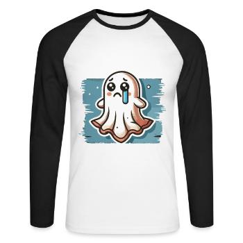 Sad Ghost Cute Weeping Ghosts - Unisex Long Sleeve Baseball T-Shirt - white/black - Front - Nik (191cm)