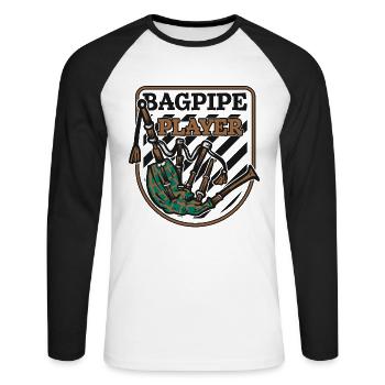 Joueur de cornemuse Sarbacane Great Highland Player - T-shirt baseball manches longues Homme - blanc/noir - Devant - Nik (191cm)