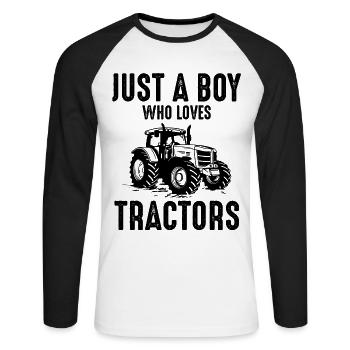 Just a Boy Who Loves Tractors funny Tractor Saying - Unisex Long Sleeve Baseball T-Shirt - white/black - Front - Nik (191cm)