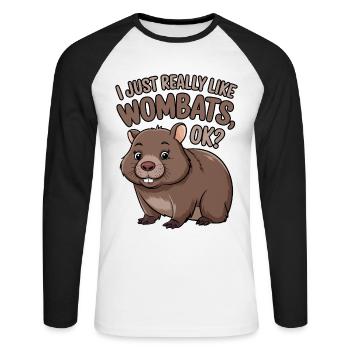 Wombat Disant Australie Drôle Wombats Cadeau - T-shirt baseball manches longues Homme - blanc/noir - Devant - Nik (191cm)
