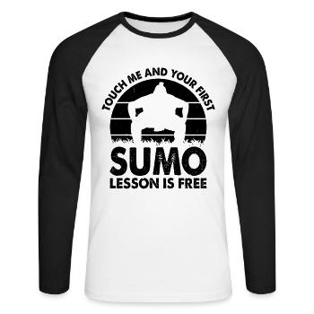 Touch me and your first Sumo lesson is free - Sumo - Unisex Long Sleeve Baseball T-Shirt - white/black - Front - Nik (191cm)