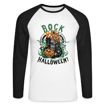 Rock Halloween, guitar and pumpkin - Unisex Long Sleeve Baseball T-Shirt - white/black - Front - Nik (191cm)