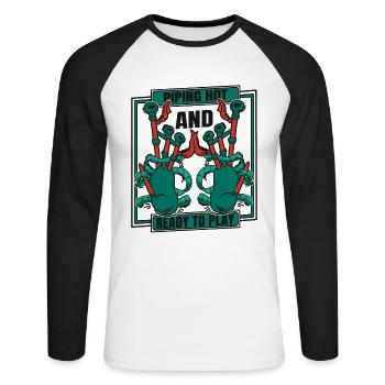 Chaud Et Prêt À Jouer Great Highland - T-shirt baseball manches longues Homme - blanc/noir - Devant - Nik (191cm)