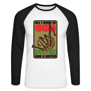 Alles, was ich brauche, ist eine Tonhöhe und 9 Noten Blasrohr - Unisex Baseballshirt langarm - Weiß/Schwarz - Vorne - Nik (191cm)