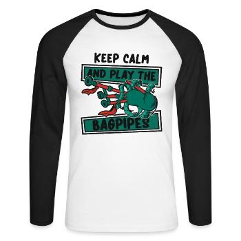 Restez calme et jouez du joueur de cornemuse - T-shirt baseball manches longues Homme - blanc/noir - Devant - Nik (191cm)