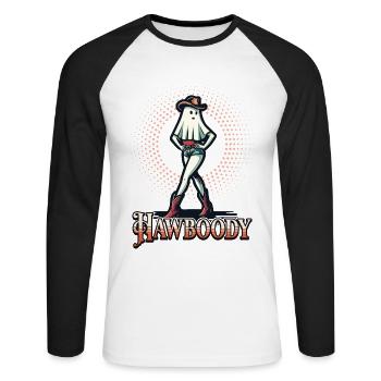 Cowboy Girl Ghost Funny Pun Saying - Unisex Long Sleeve Baseball T-Shirt - white/black - Front - Nik (191cm)