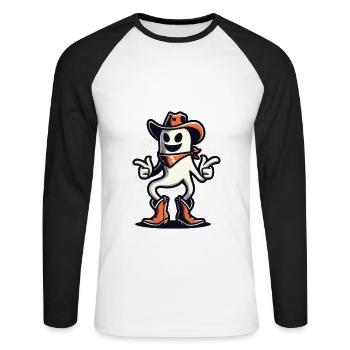 Drôle Cowboy Ghost Salutation Ghosts Girls - T-shirt baseball manches longues Homme - blanc/noir - Devant - Nik (191cm)