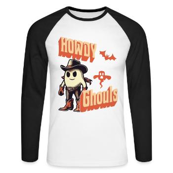 Drôle Cowboy Ghost Salutation Ghosts Girls - T-shirt baseball manches longues Homme - blanc/noir - Devant - Nik (191cm)