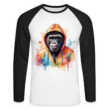 Gorille Sweat à capuche Monkey Imprimé de design d’animaux colorés - T-shirt baseball manches longues Homme - blanc/noir - Devant - Nik (191cm)
