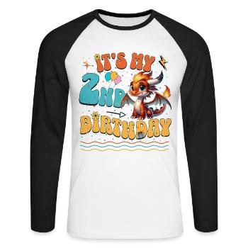 Dragon 2nd Birthday Dragon - Unisex Long Sleeve Baseball T-Shirt - white/black - Front - Nik (191cm)