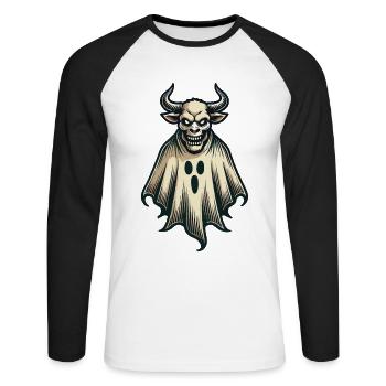 Idée de costume effrayant de vache fantôme taureau - T-shirt baseball manches longues Homme - blanc/noir - Devant - Nik (191cm)